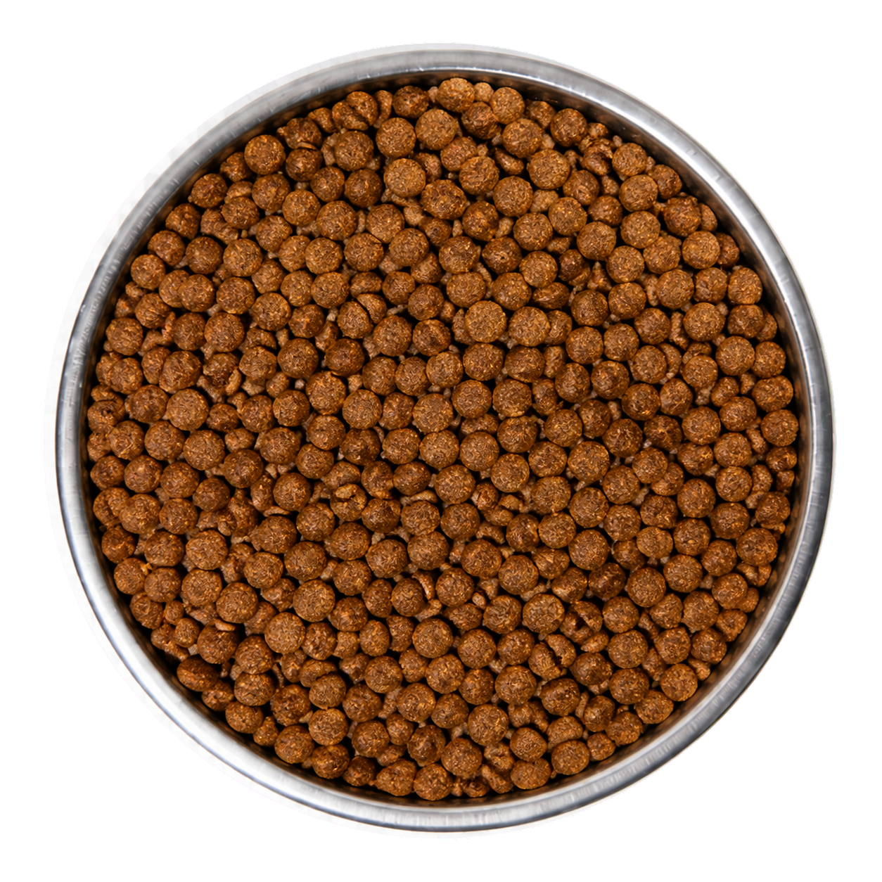 An overhead bowl of dry kibble