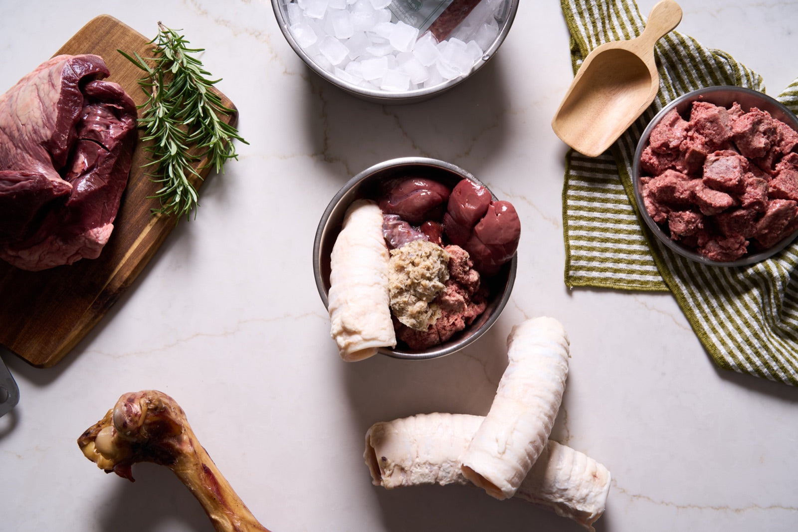 Whole animal ingredients for a Raw Dawg meal