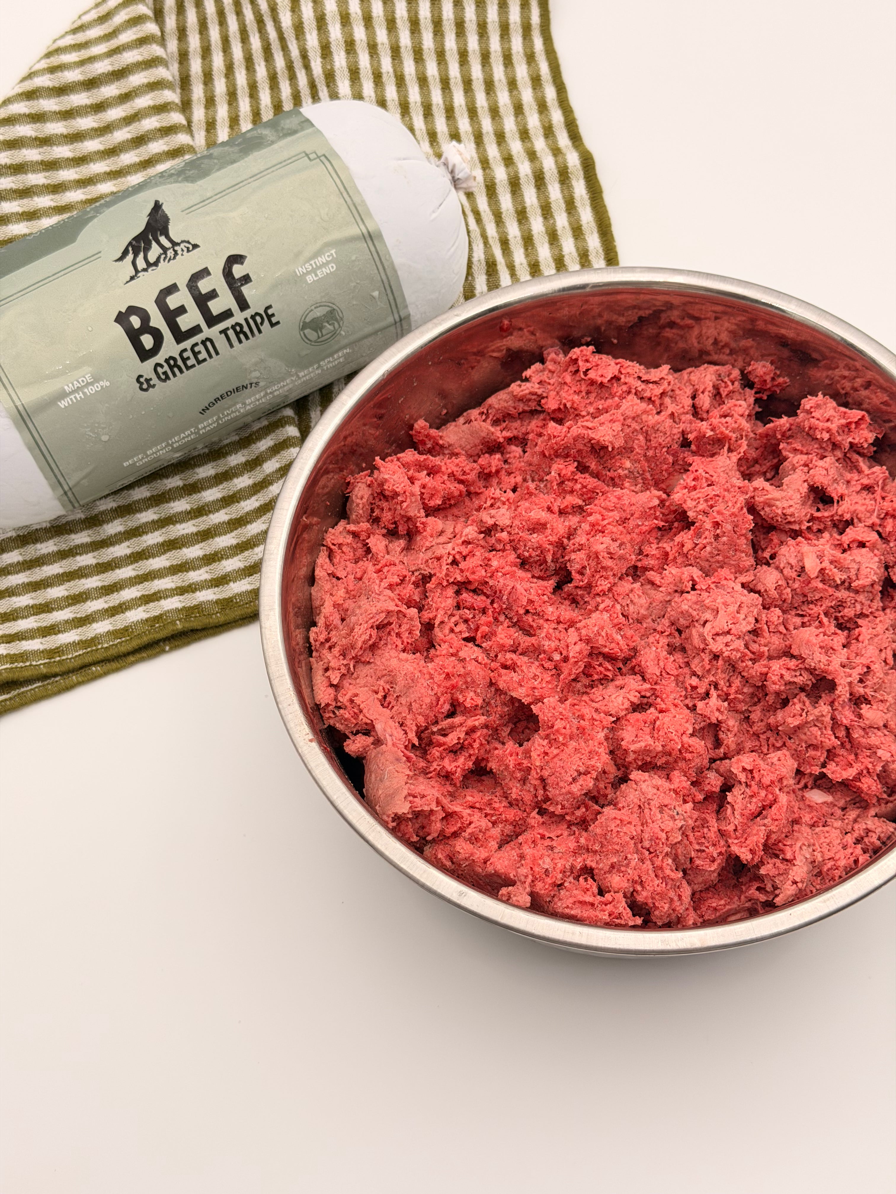 Raw Dawg Instinct Blend beef and green tripe raw dog food